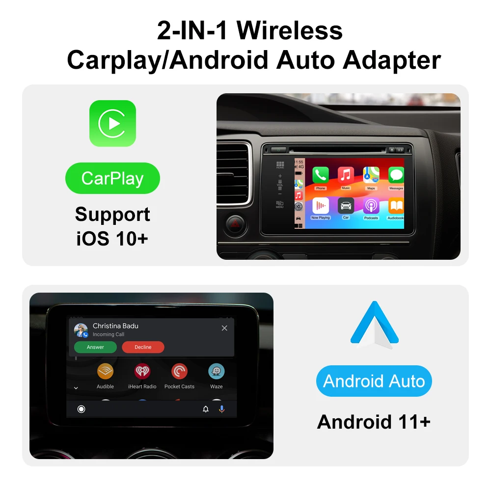 2026 Wireless CarPlay Adapter 2-in-1 Wired to Wireless Dongle for Apple & Android Phone Plug and Play Universal Car Accessory