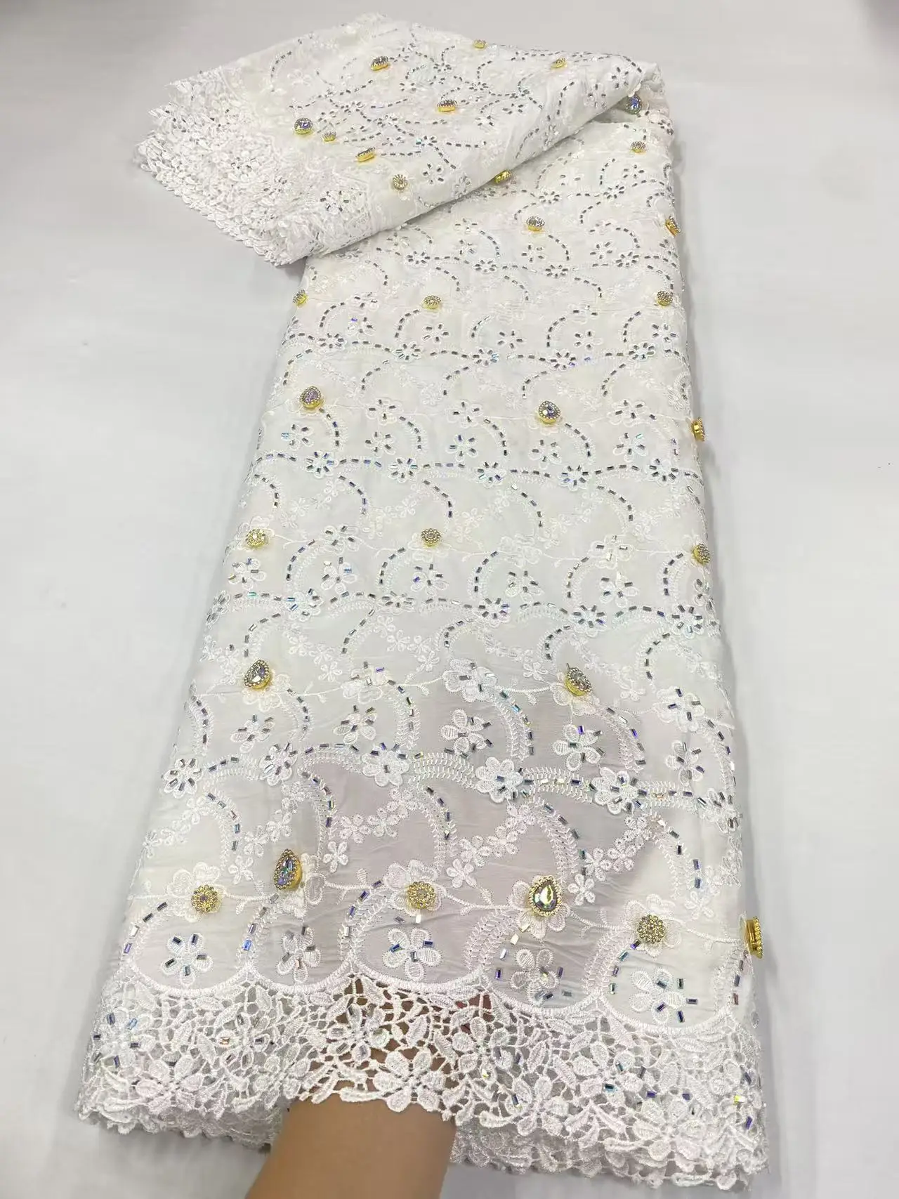 2025 High Quality Africa Nigerian Tulle Lace Fabric Stone for Wedding Dress 3D Chiffon Party Guipure Sewing cotton 5Yard Hm204-1