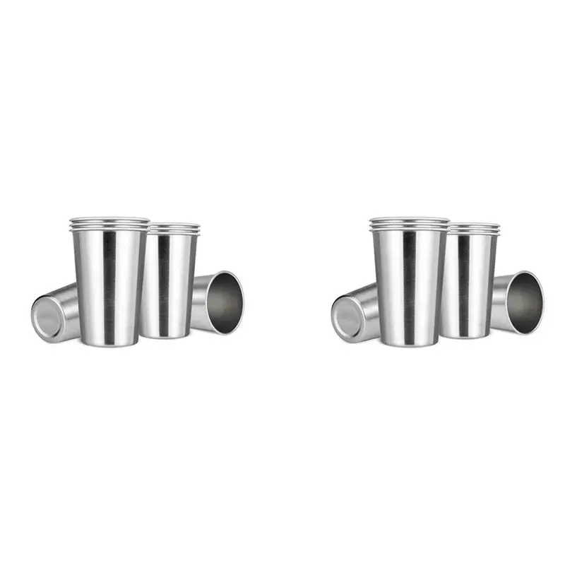 A02M-Premium Stainless Steel Cups 16 Oz Pint Cup Tumbler (16 Pack) - Stackable Durable Cup