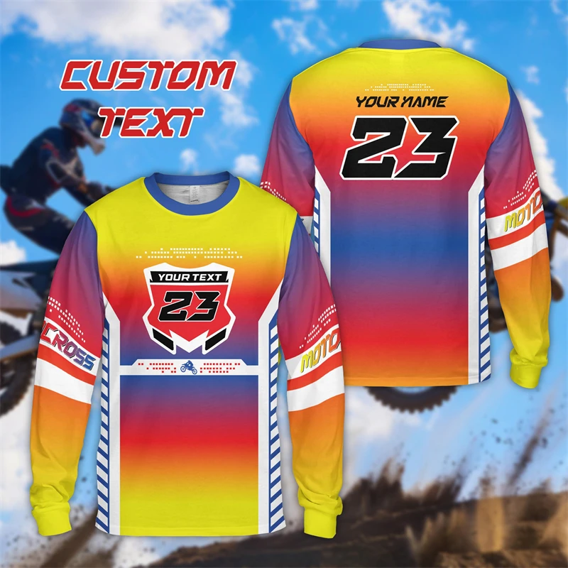 Personalized Rider Name Number Motocross Long Sleeve Shirt  Custom Neon Color Dirt Bike 3D Printed T Shirt Racing Team T-shirt