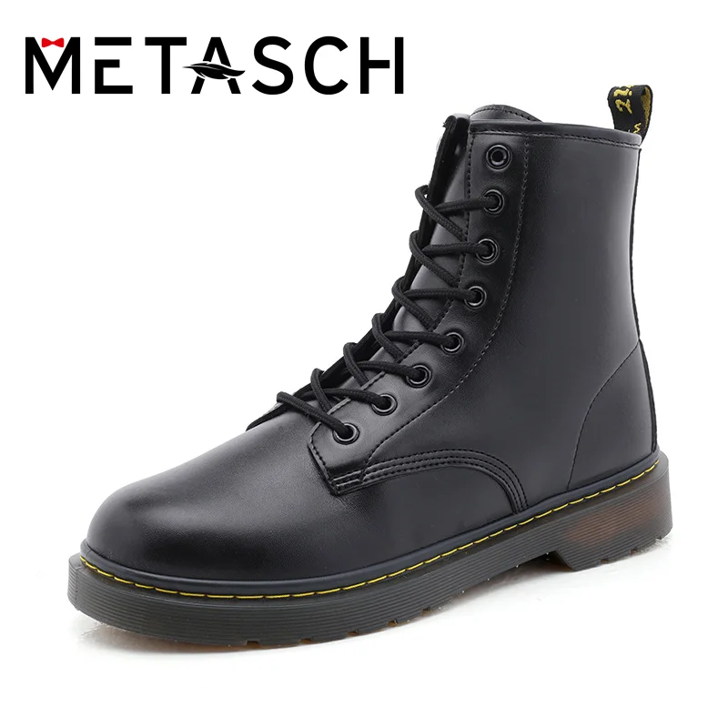 METASCH Men's Boots PU Leather Shoes Men's & Women's 2022 Winter Snow Boots Plush High Top Couple Workwear Ankle Boots