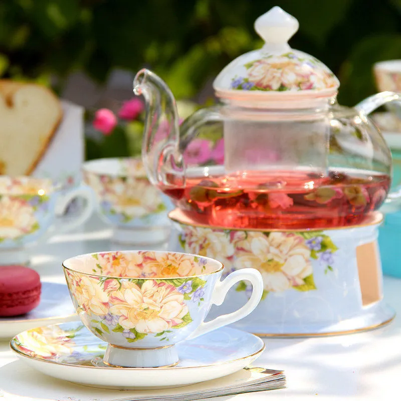 English British Afternoon Tea set for Home Office Cafe High-Grade Porcelain Tea Cup Saucer Spoon Glass Teapot Teaware set Gift