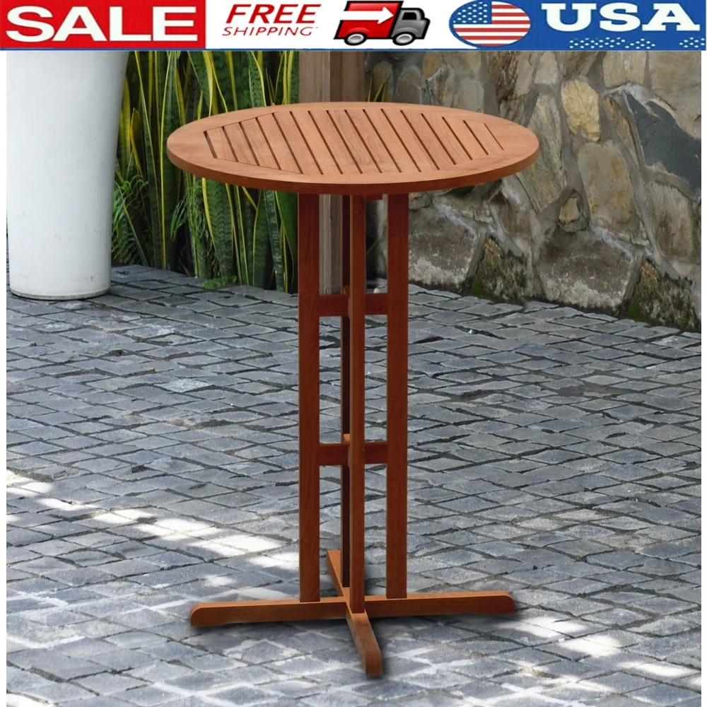 

Eucalyptus Wood Round Bar Table Indoor Outdoor Weather Resistant Lightweight Patio Furniture 1 Piece Contemporary Design