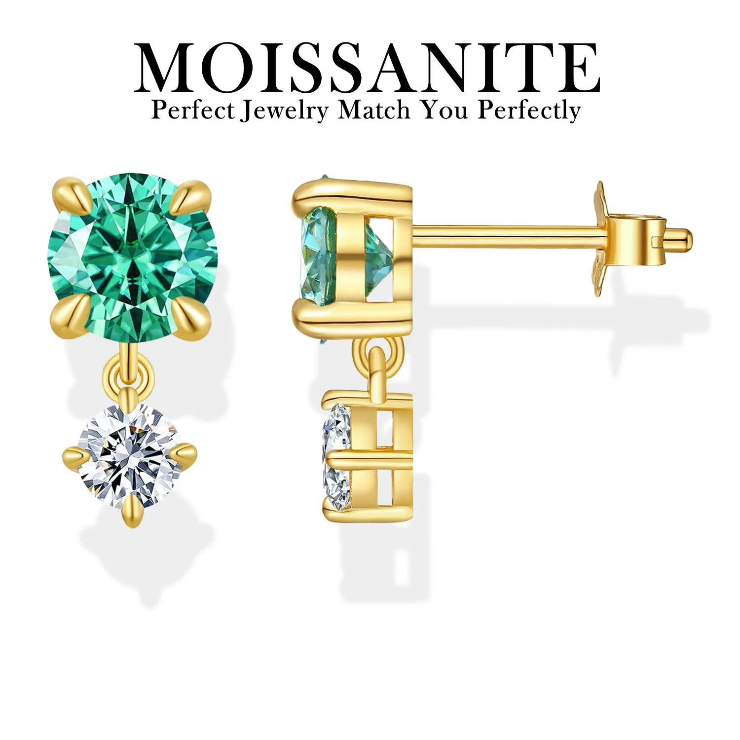 

Серьги с муассанитом 2,4CTW, 4 зубца, зеленая и белая круглая огранка, серебро 925 пробы, позолота 18 карат, элегантный стиль, поставляется с сертификатом GRA