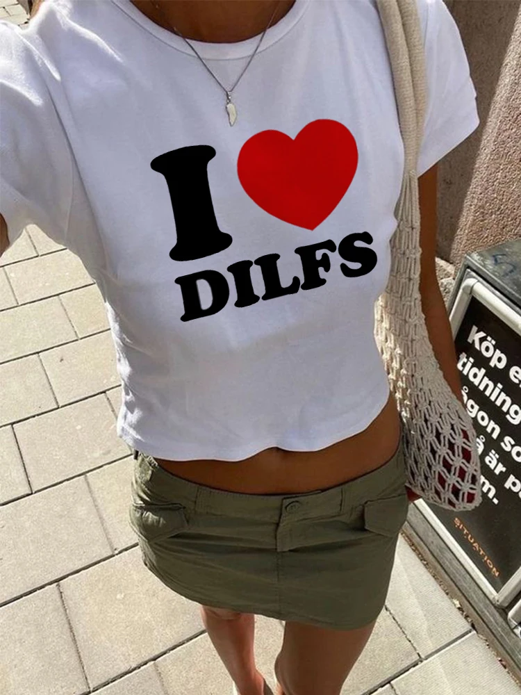 

Fashion Letter Print I Love Dilfs Ladies Top Hip Hop Aesthetic Gothic Street T-Shirt Clothes White Baby Tees Aesthetics 2000s