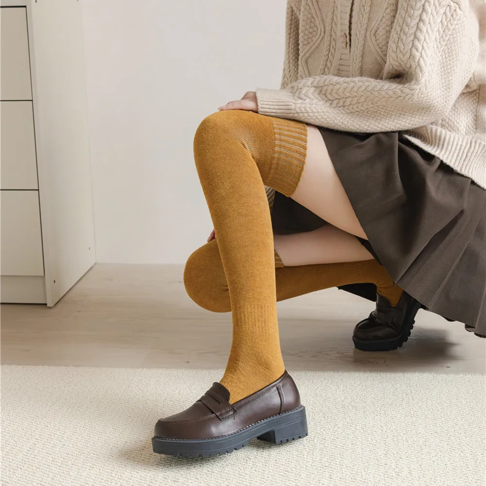 1PR Stockings Knee  Women\'s Thickened Warm Terry Cotton  Autumn  Winter College Style Towel Fleece-Lined Thigh Thigh High Socks