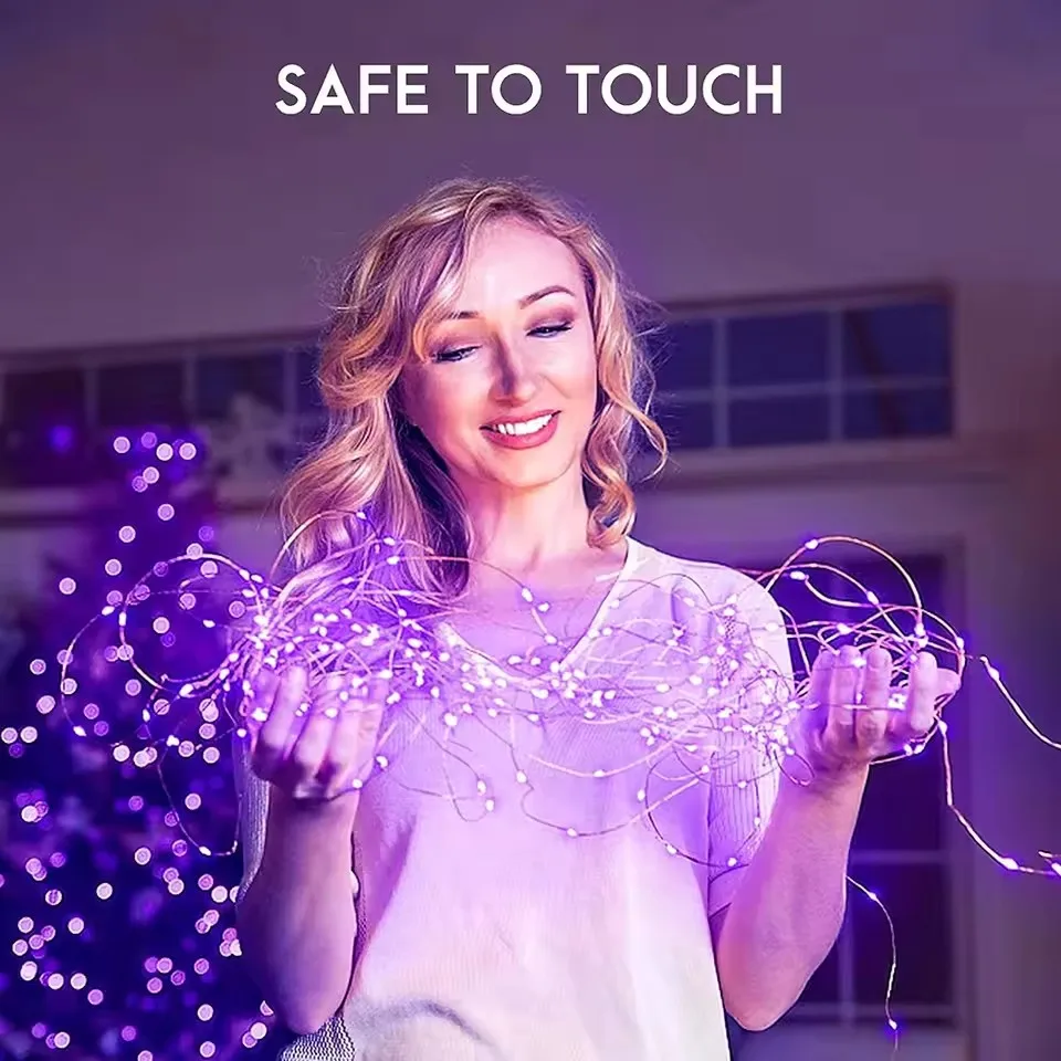30/50/100LED Kupferdraht Lichterketten Batteriebetriebene Halloween Lila Lichterkette Innen Hochzeit Weihnachten Girlande Party Dekor – Detail 9