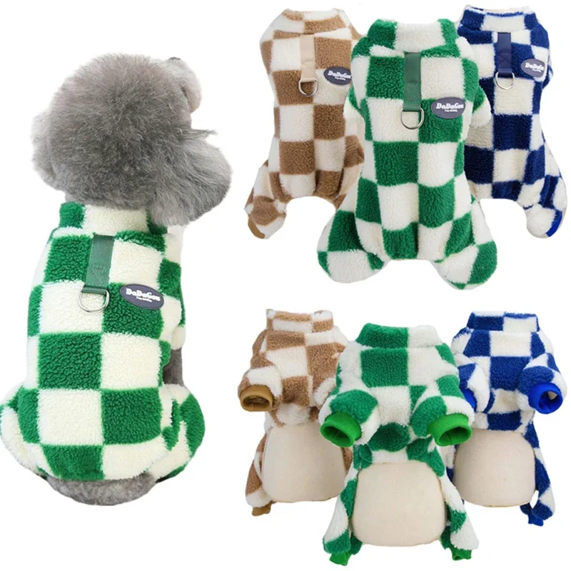 Winter Warm Coral Fleece Dog Jumpsuit Check Pet Clothes Puppy Coat for Small Medium Dog Jacket Chihuahua French Bulldog Costumes