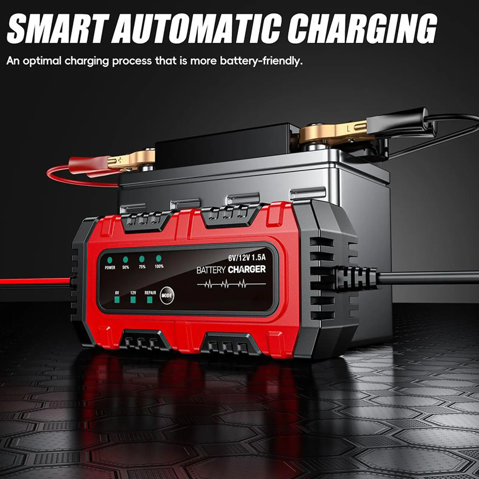 Trickle Charger 6V/12V 1.5APortable Automotive Maintainer Trickle Charger for Car Battery for Boat RV Truck Lawn Mower Golf Cart
