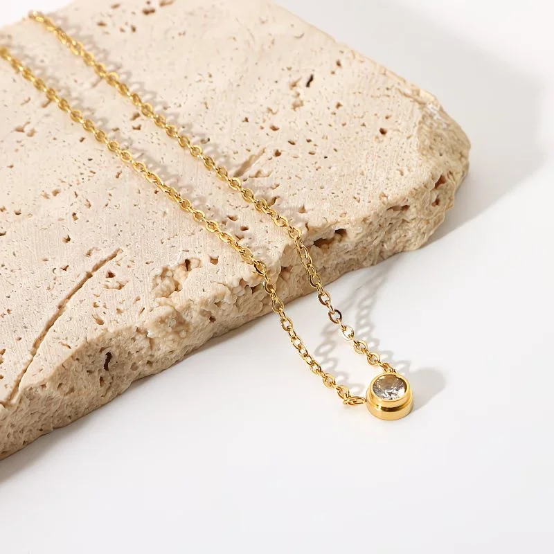 Vergoldete 18K Zarte Minimalistische Glänzende Runde Zirkonia-Charm-Halsketten mit Klaren AAA Zirkonia-Steinen für Damen Schmuck Geschenke – Detail 10