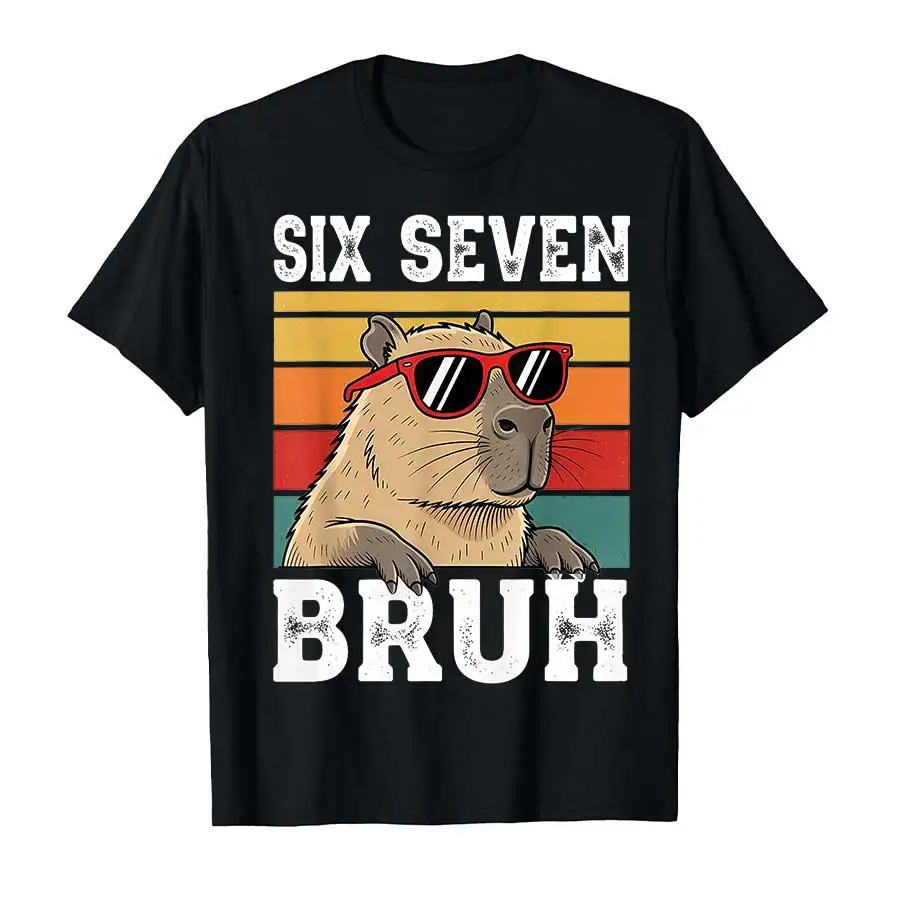 Six Seven Bruh Meme Funny Capybara T-shirt For Women Short Sleeve Tops Summer Short Sleeved Harajuku Streetwear Tops Tees