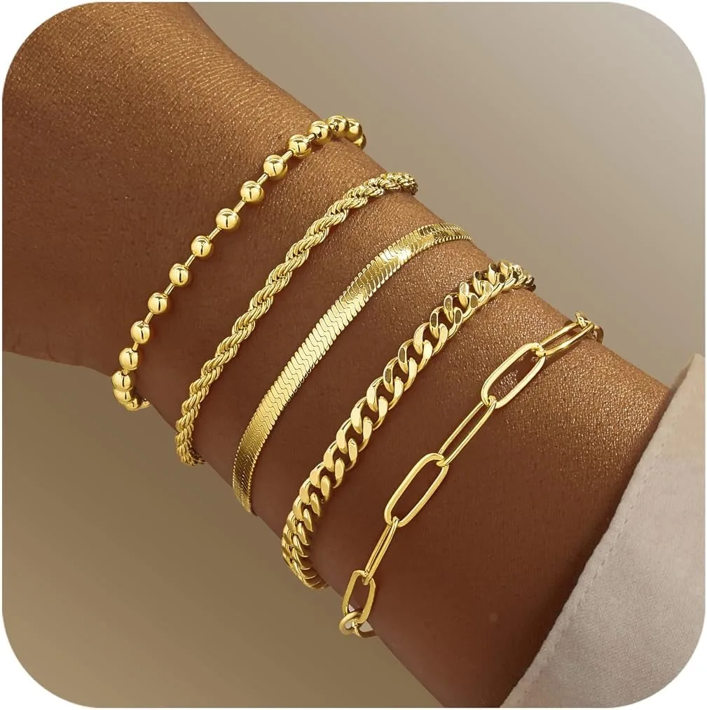 Juego de 5 uds de joyería de mano minimalista bohemia, conjunto de cadena de Metal, pulsera minimalista de cadena multicapa para mujer