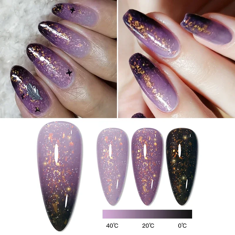 Glitter Thermal Gel Nail Polish Gold Foils 3 Layers Temperature Color Changing Gel Soak Off UV LED Gel Varnish Nail Supplies DIY