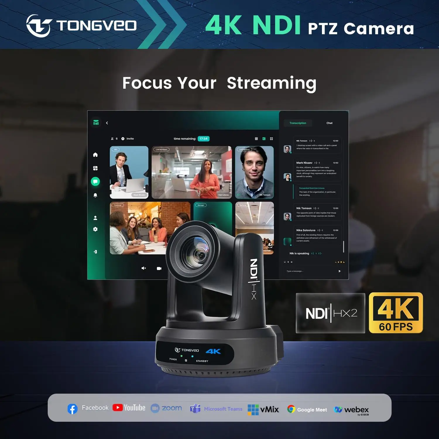 20X 4K60fps NDI PTZ Live Streaming Camera Kit with Video Switcher+Joystick Controller+PoE Switch for Church, Studio, Conference view 2
