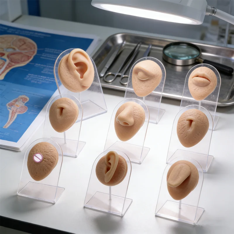 

2026 NEW Practice Piercing Model, Silicon Realistic Ear Nose Navel Tongue Display, Press Safe Needle Training Tool for Beginners