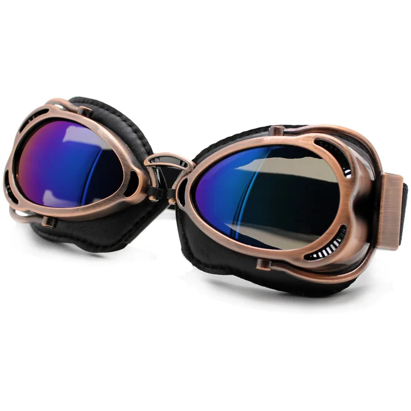 Retro Motorcycle Goggles Helmet Steampunk Copper Flying For MotoGoggle Vintage Pilot Biker Eyewear Protective Glasses