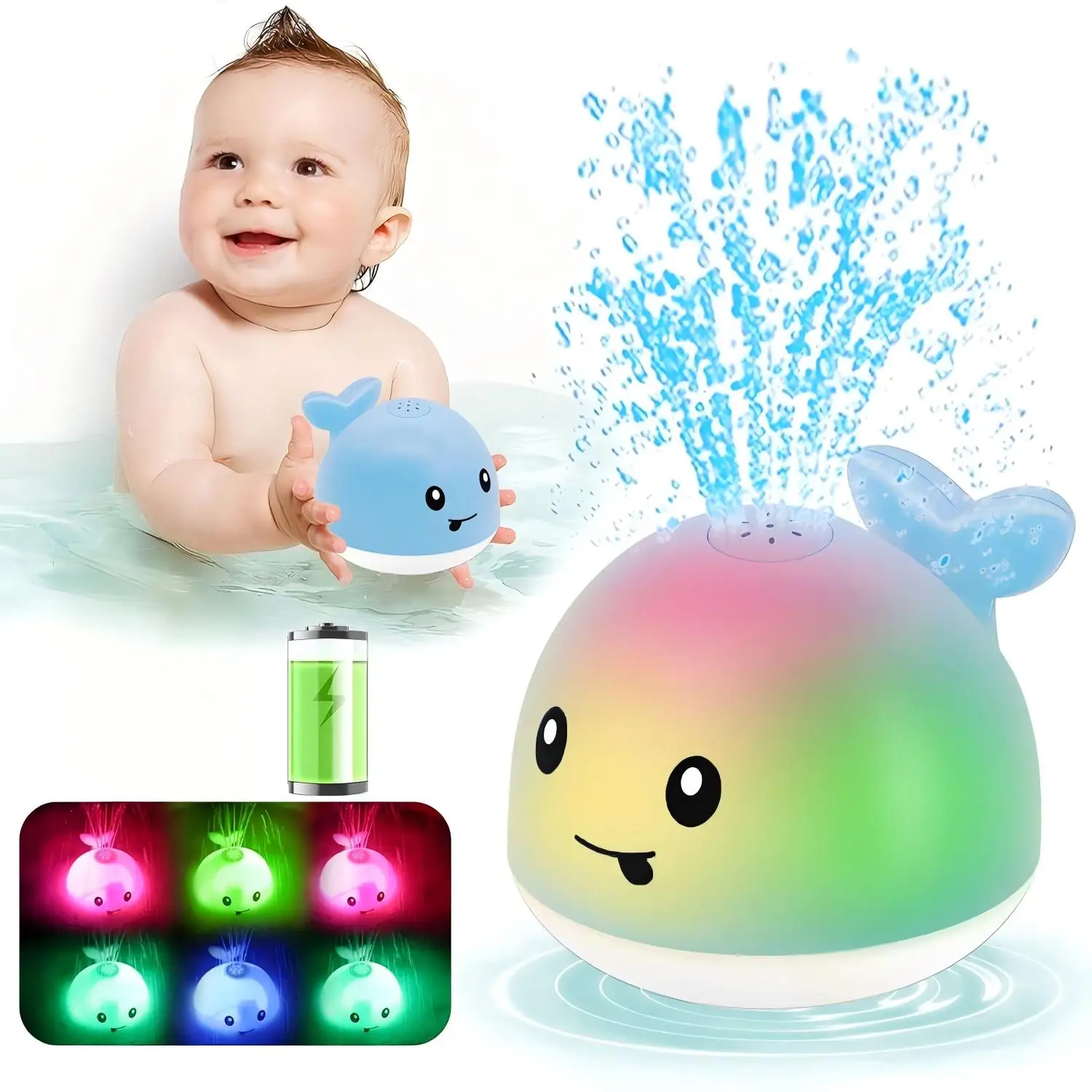 Brinquedos de Banho para Bebês, Brinquedos de Banho para Crianças, Baleia Luminosa com Jato de Água, Brinquedo para Banheira e Piscina, Presentes para Bebês