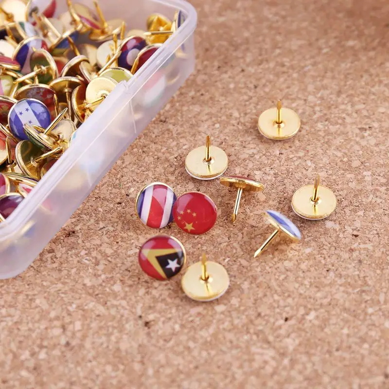100pcs/box Map Tacks National Flag Glue Thumbtack Push Pins Notice Board Markers Office School Supply M16 22