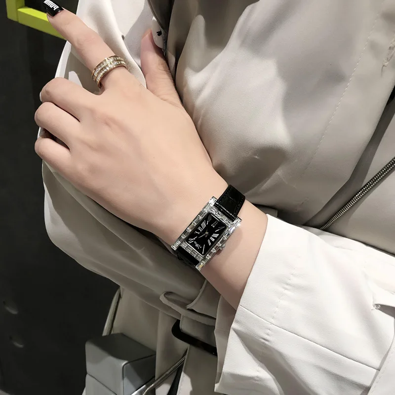 Women's Korean-Style Square Rhinestone Casual Starry Quartz Watch for Womens Business Watches