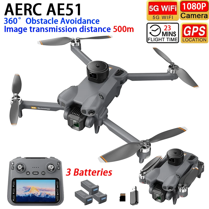 AERC AE51 Drone GPS WIFI FPV ESC 1080P HD Dual Camera 360° Obstacle Avoidance Smart Follow Airdrop Quadcopter 4.5