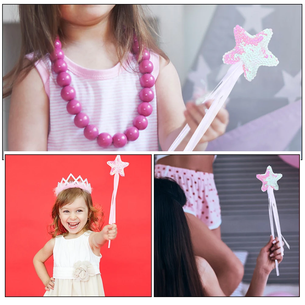 

4pcs Kids Fairy Wands Sequin Star Sticks Costume Props For Cosplay Stage Party Lightweight Birthday Gift Dress Up