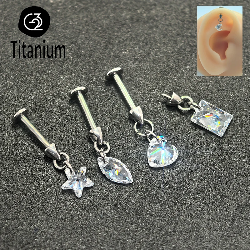 ASTM F136 Titanium Piercing Vertical Internal Thread Stud CZ Labret Earrings Lip Rings Ear Cartilage Helix Piercing Body Jewelry