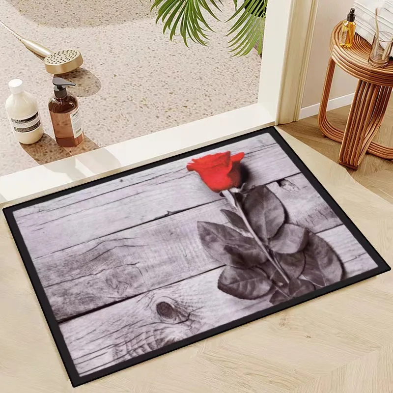 Vikama 40*60cm 3d Holzmaserung Blume Boden matte Eingangstür matte Fuß matte Valentinstag Blume dekorative Boden matte