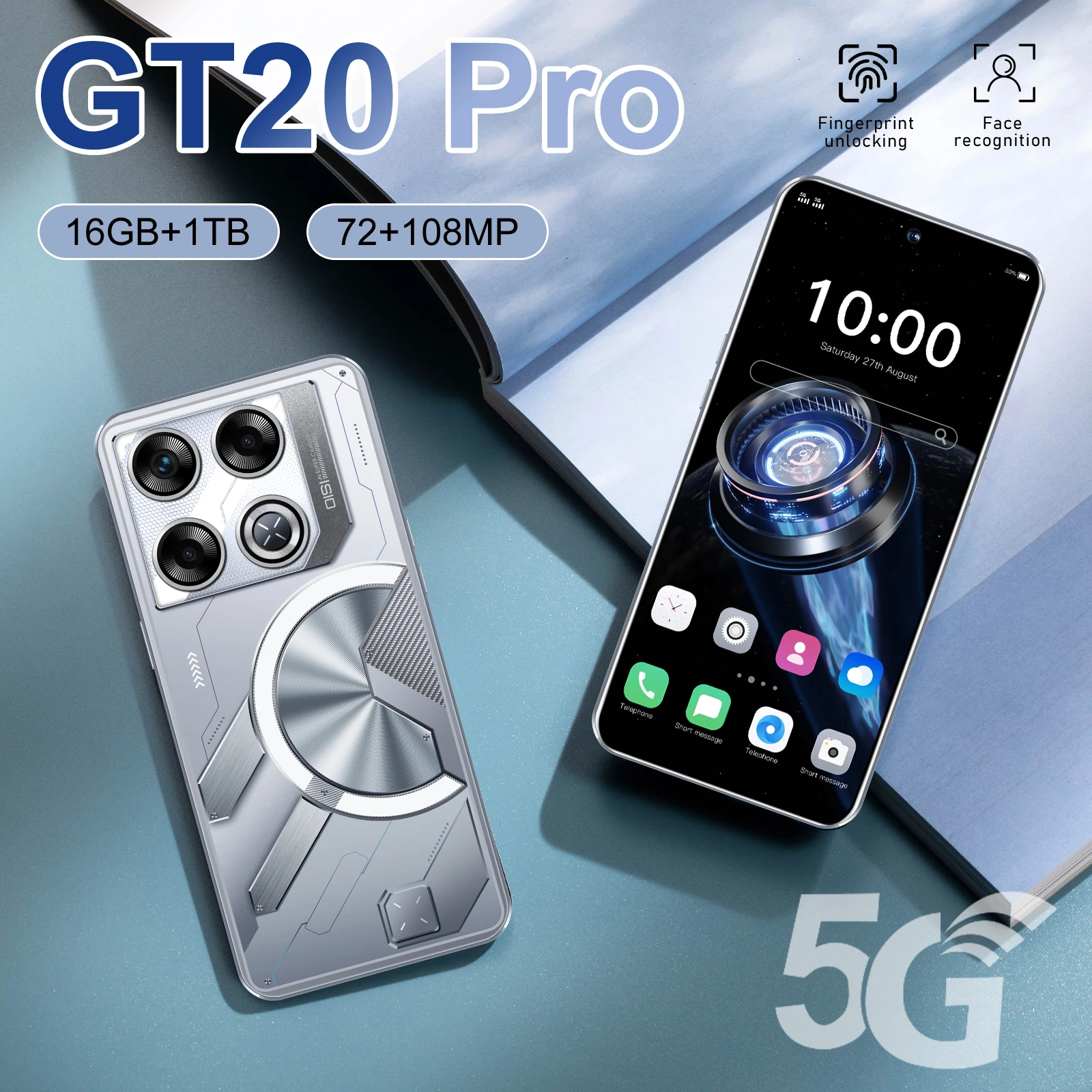 Original Mobile Phones GT20 Pro Brand New smart phone 5g 7.3inch HD Cellphones 16GB+1TB 108MP Camera Dual Sim Face Unlocked