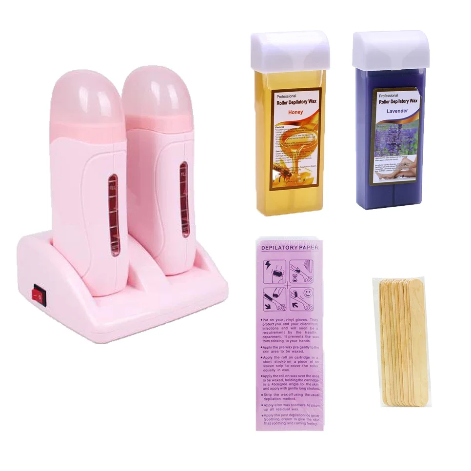 Electric Double Wax Heater Epilator Set Wax Roller Base Roll On Waxing Refillable Hair Removal Machine Depilatory Heater Set