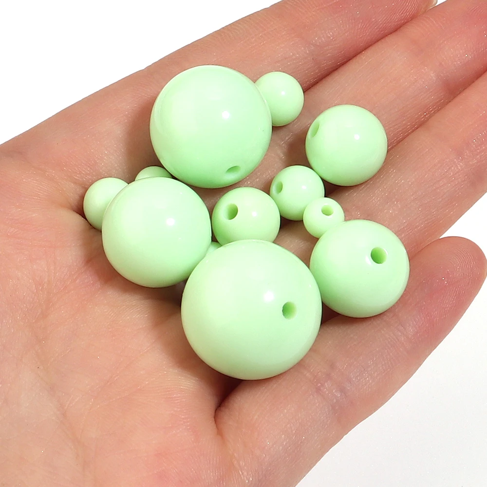 20-100pcs 6/8/10/12/14/16/18mm Light Green Round Acrylic Beads Loose Spacer Beads For Jewelry Making DIY Necklace Bracelet