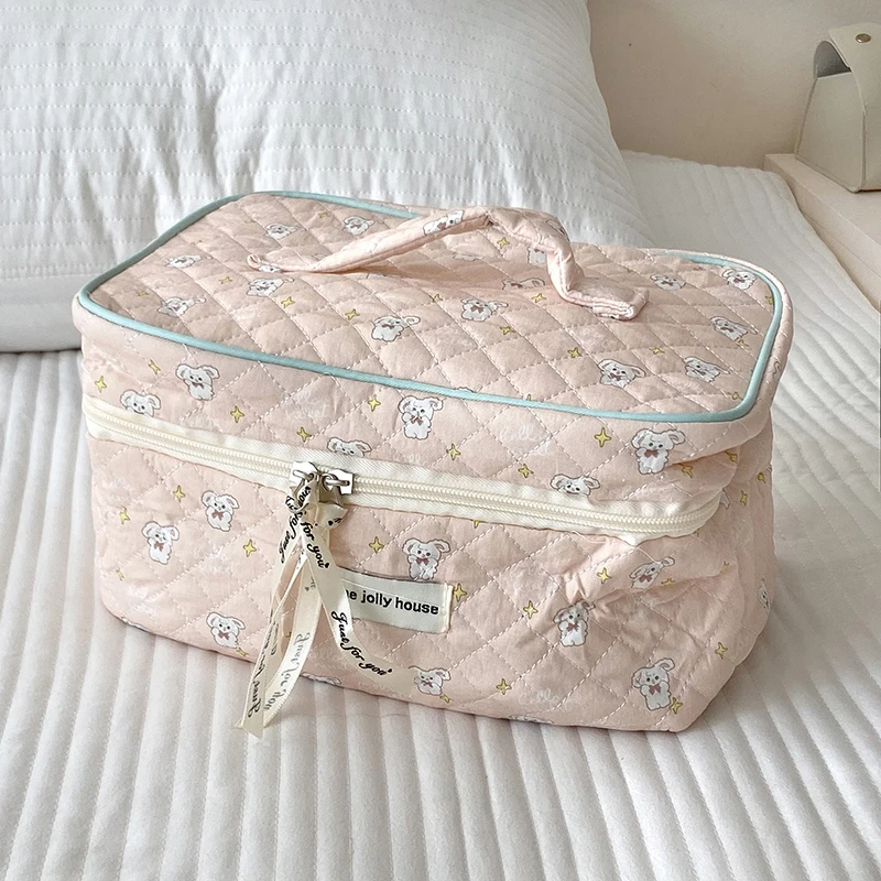 New Cotton Cosmetic Bag Ladies Portable Quilting Travel Organzier Makeup Storage Pouch Handbag Tote Wash Bag di grande capacità