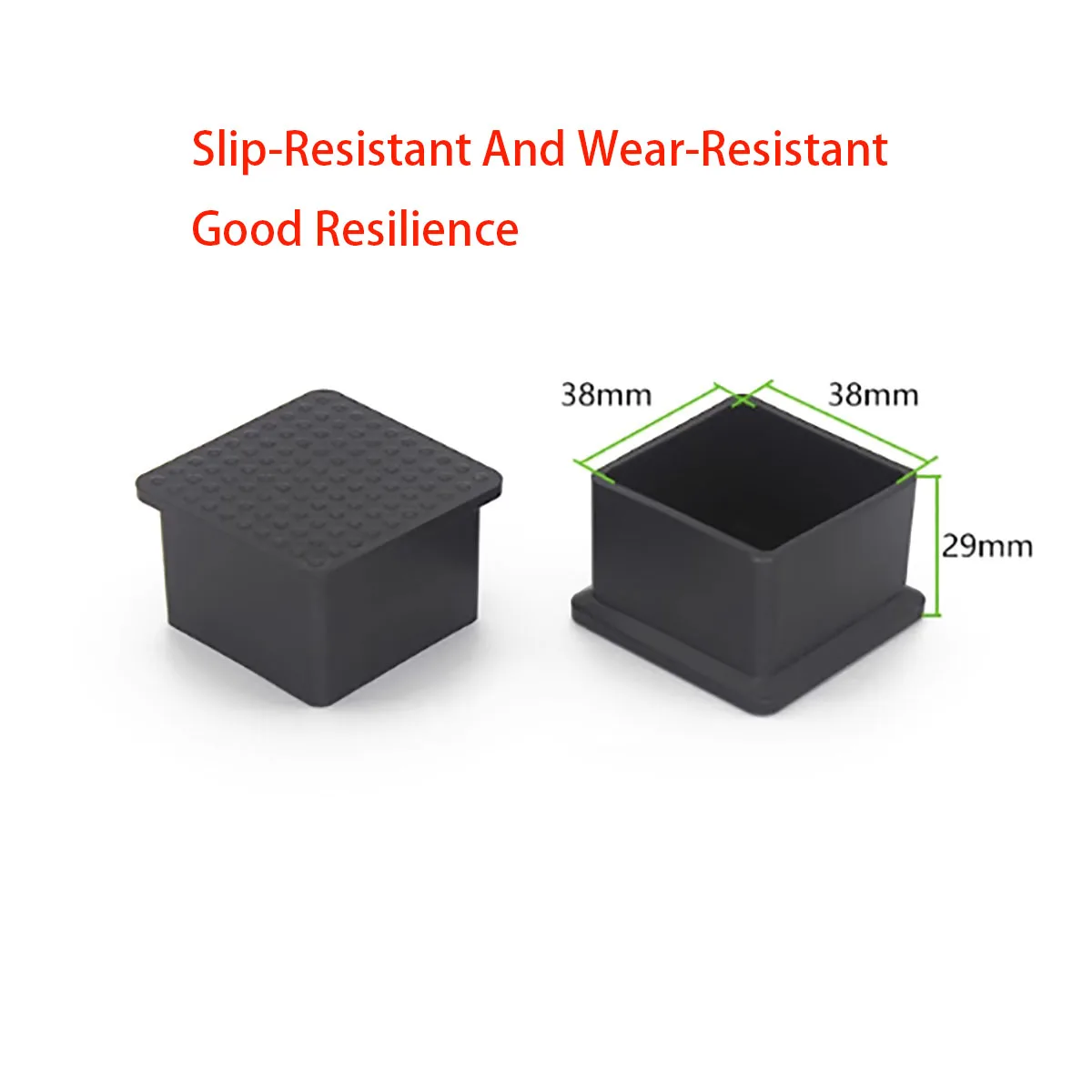Black PVC Square/rectangular Soft Rubber Tube Cap, Table and Chair Foot Pad Protective Cover 10x10mm To 100x100mm