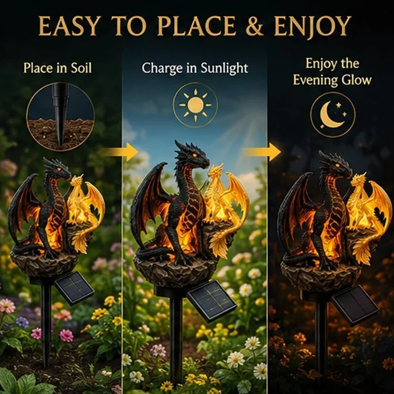 Solar Dragon Garden Stake Lights Medieval Statue Led Light Outdoor Lawn Pathway Decor Gothic Yard Landscape Ornament