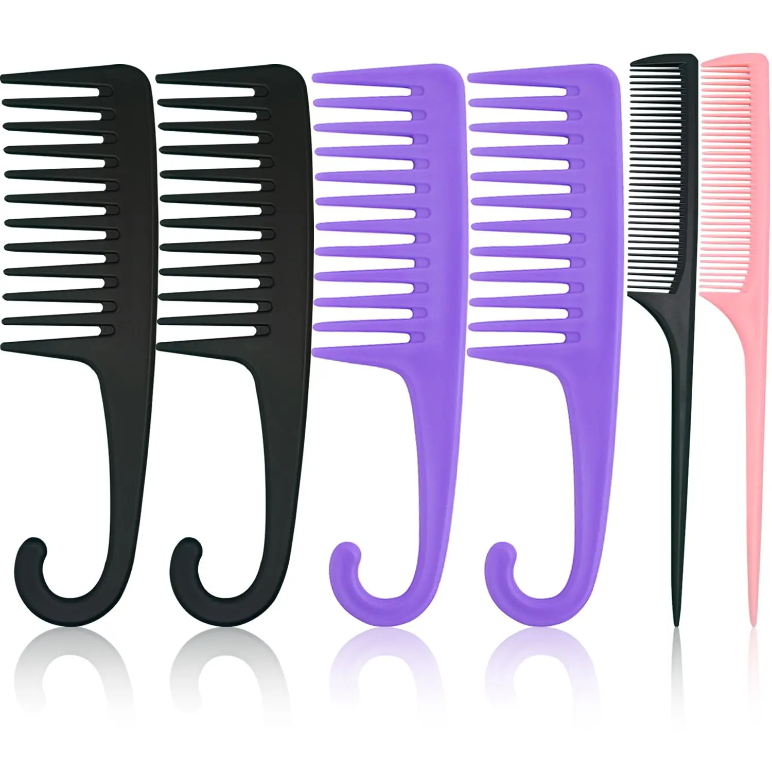 

6-Piece Wide Tooth & Rat Tail Comb Set for Wet/Dry Hair, Detangling Wigs, Curly Styling Kit