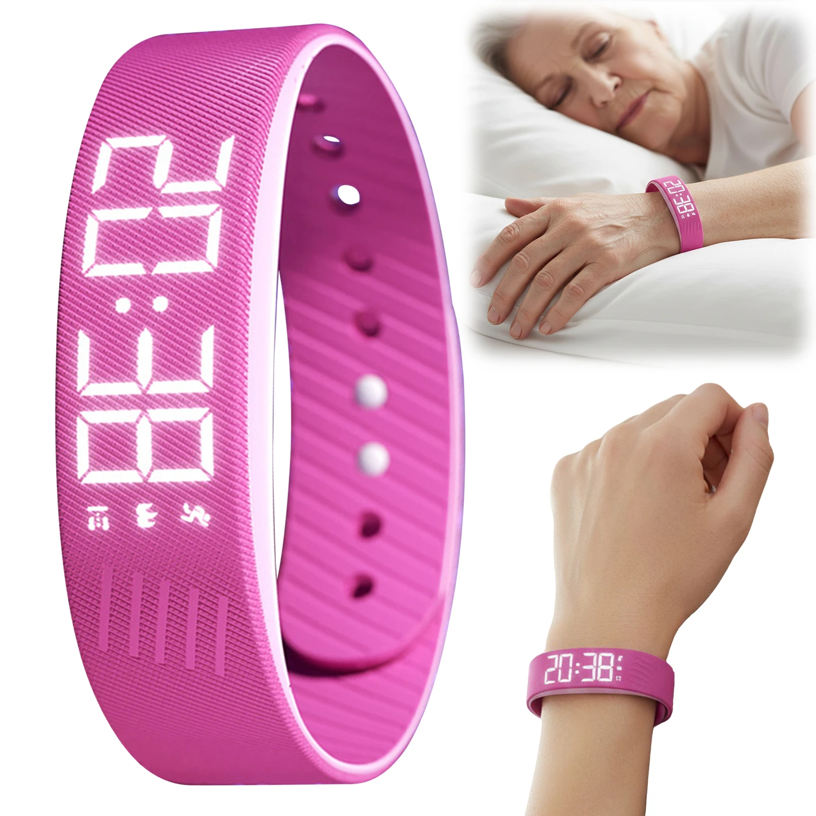 

Silent Wrist Shock Bands Waterproof Silent Vibration Alarm Watch with Step Counter Pedometer for Heavy Sleepers Men & Women