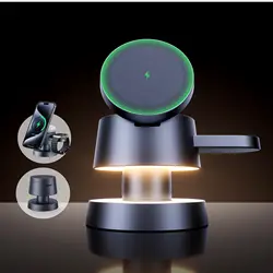 For IPhone 16 Pro Max 4 in 1 Wireless Charging Station Cube with Night-Lamp for MagSafe Charger for Apple IWatch Ultra, Airpods
