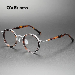 Vintage Round Acetate Titanium Glasses Frame Men Myopia Optical Prescription Eyeglasses Frame Women Korea Luxury Brand Eyewear