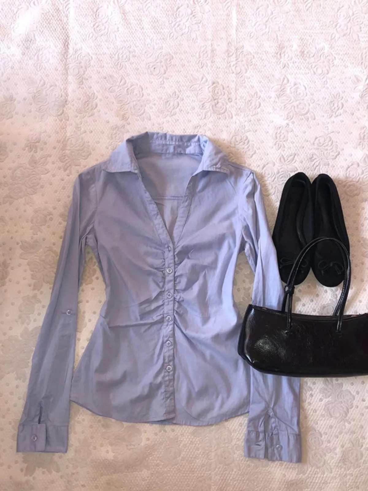 Top da donna lungo vintage blu Sve irt originale retrò Sle Slim Fit V Ne misto cotone traspirante e confortevole