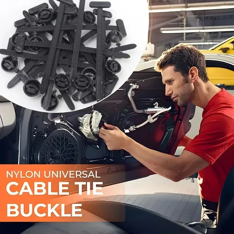Nylon Cable Tie Buckle Heavy Duty Self-Lock Zip Ties Holder with Pin Button Universal Car Daily Repair Fastener Strap Cable Ties