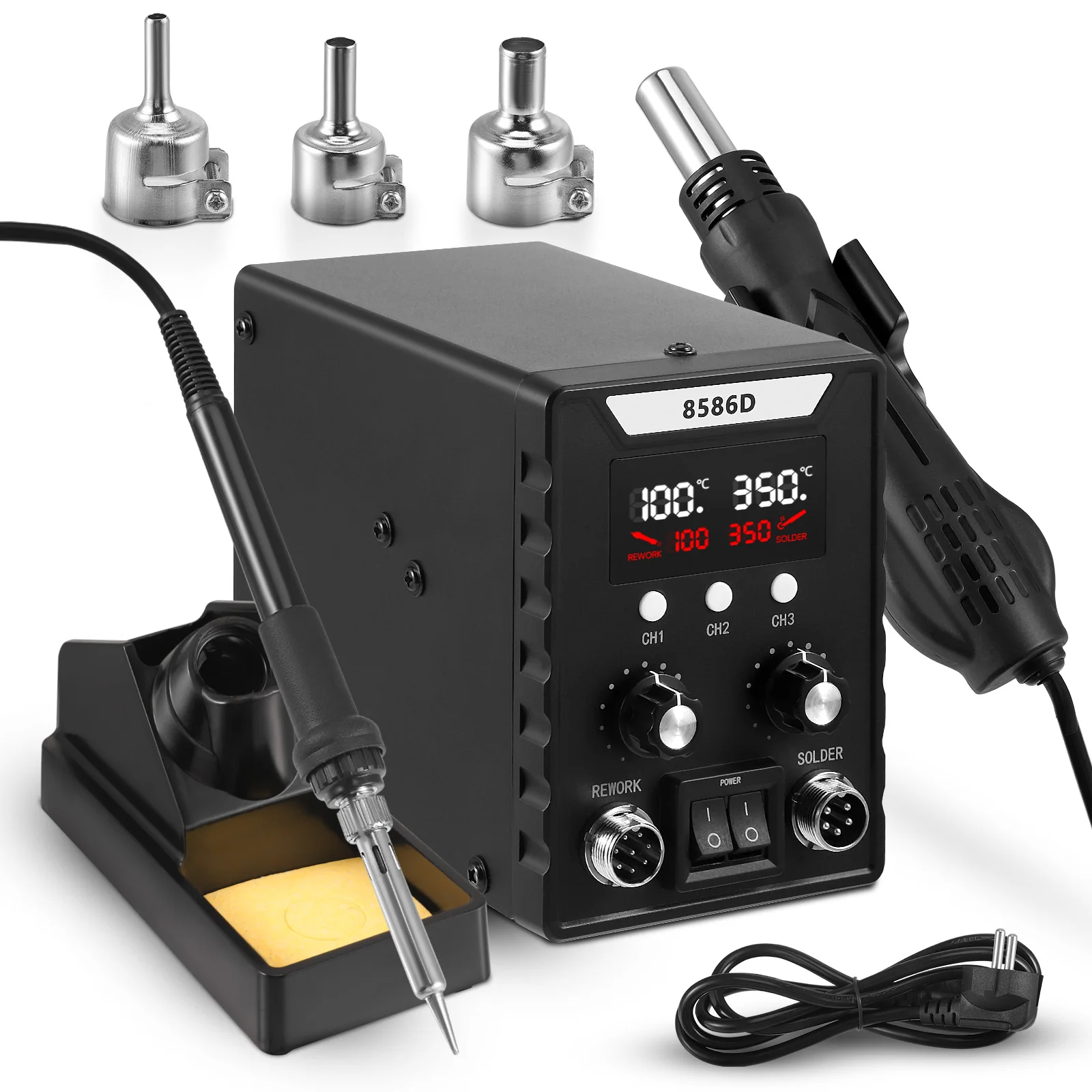 2-in-1 Hot Air Rework Soldering Station Soldering Iron 100-500°C Adjustable Temperature For BGA PCB IC Welding Repair