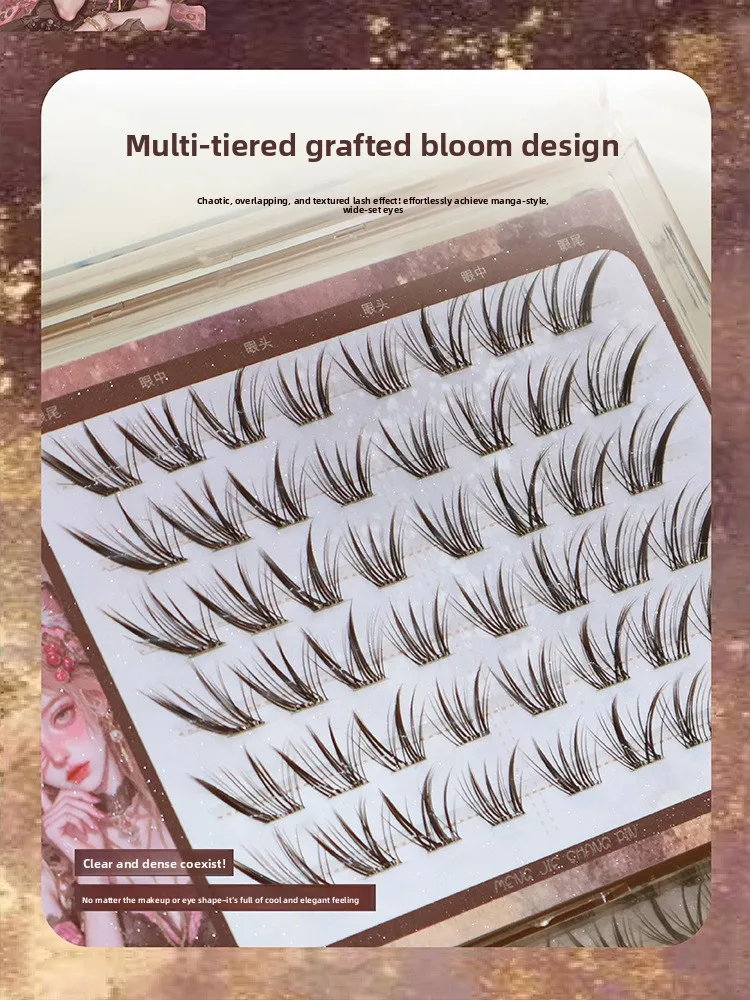 Kein Kleber, schwarzbraune, einzelne Cluster-Kunstwimpern, natürlich aussehende, geflügelte Wimpern im Fox-Eye-Stil, chinesischer Stil, zur Augenverlängerung – Detail 4