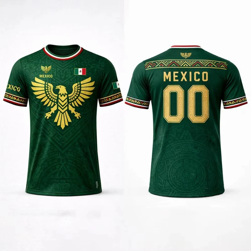 Mexico Vintage Flag Graphic Football Jersey, Unisex Quick Dry Breathable Short Sleeve T-Shirt, Summer Casual Sport Tops
