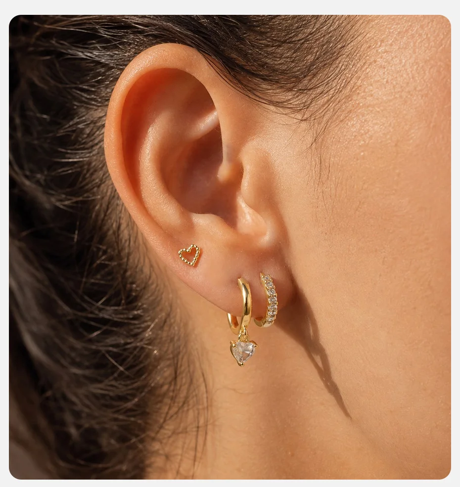 Vnox Vergoldetes Minimalistisches Creolen-Set für Damen, Trendige Schleifen-, Herz- und Kreis-Huggie-Ohrringe, Niedlicher Stapelbarer Alltagsschmuck – Detail 11