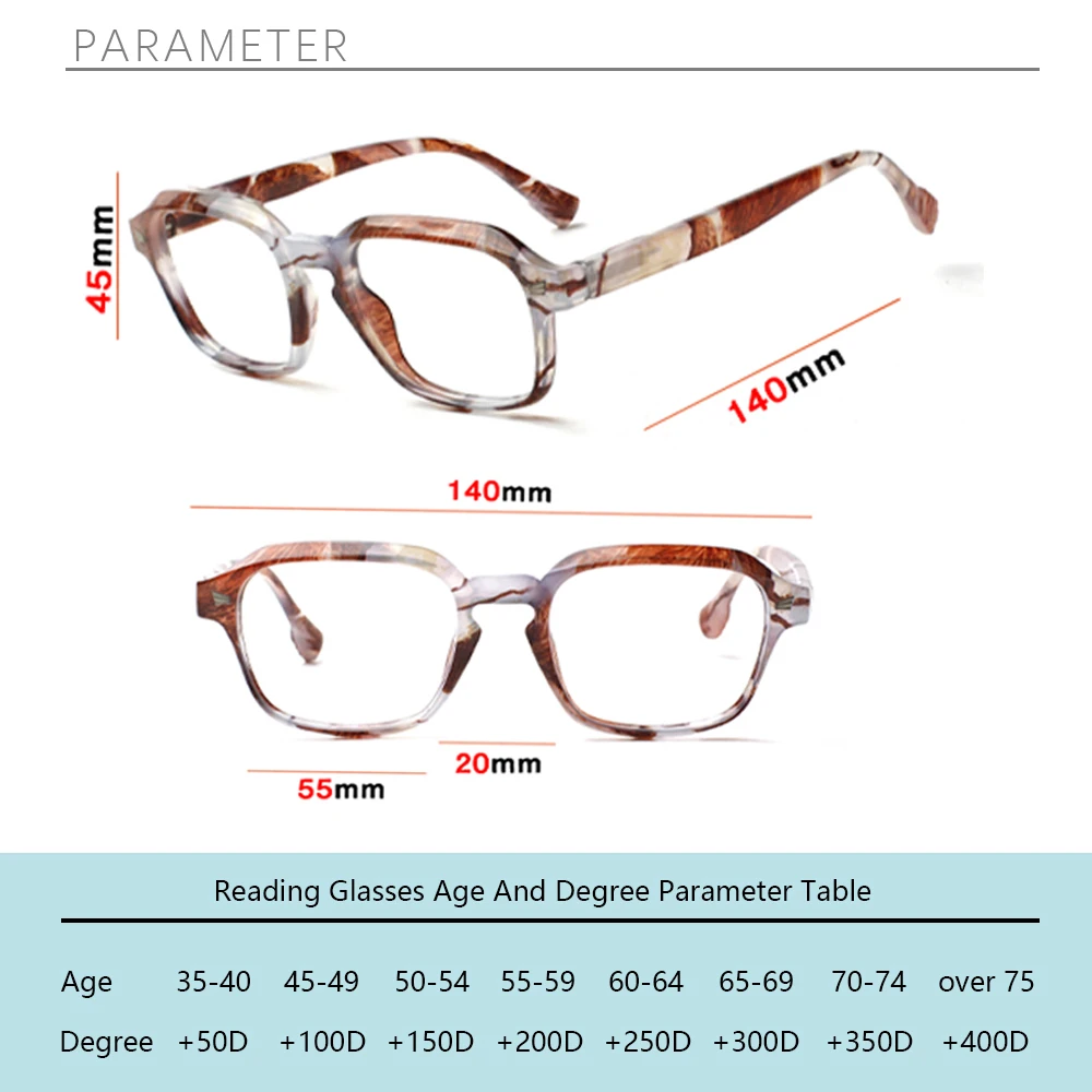 Reading Glasses With Spring Hinged Comfortable Eye Protection Fashion Stitching Color Frame HD Prescription Eyewear+2.0+2.5+3.0