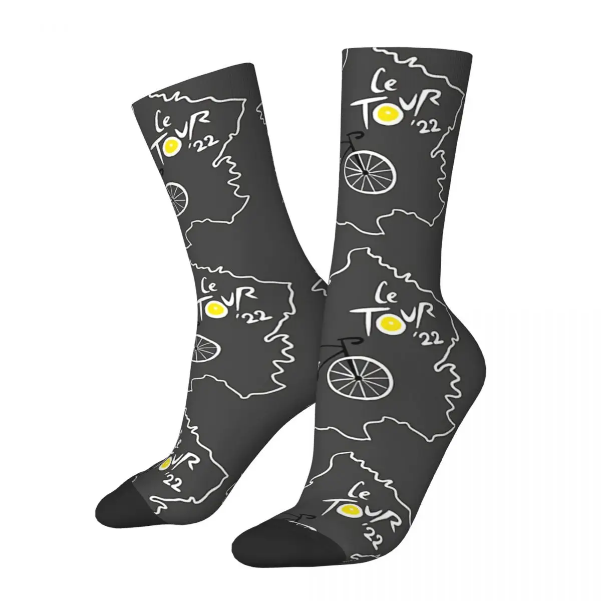 Funny Crazy Sock for Men Tour De France 2022 Hip Hop Harajuku Bicycle Bike Seamless Pattern Printed Boys Crew Sock Casual Gift