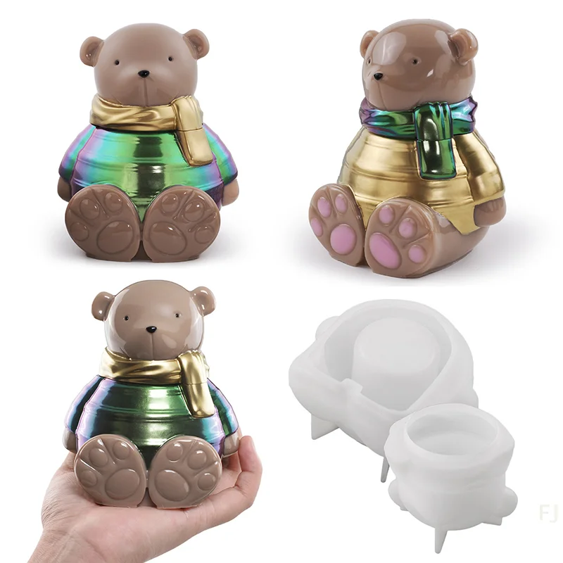 

[YU]3D Cartoon Bear Candle Jar Silicone Mold DIY Scarf Animal Vase Casting Molds Gypsum Resin Storage Box Craft Making Supplies