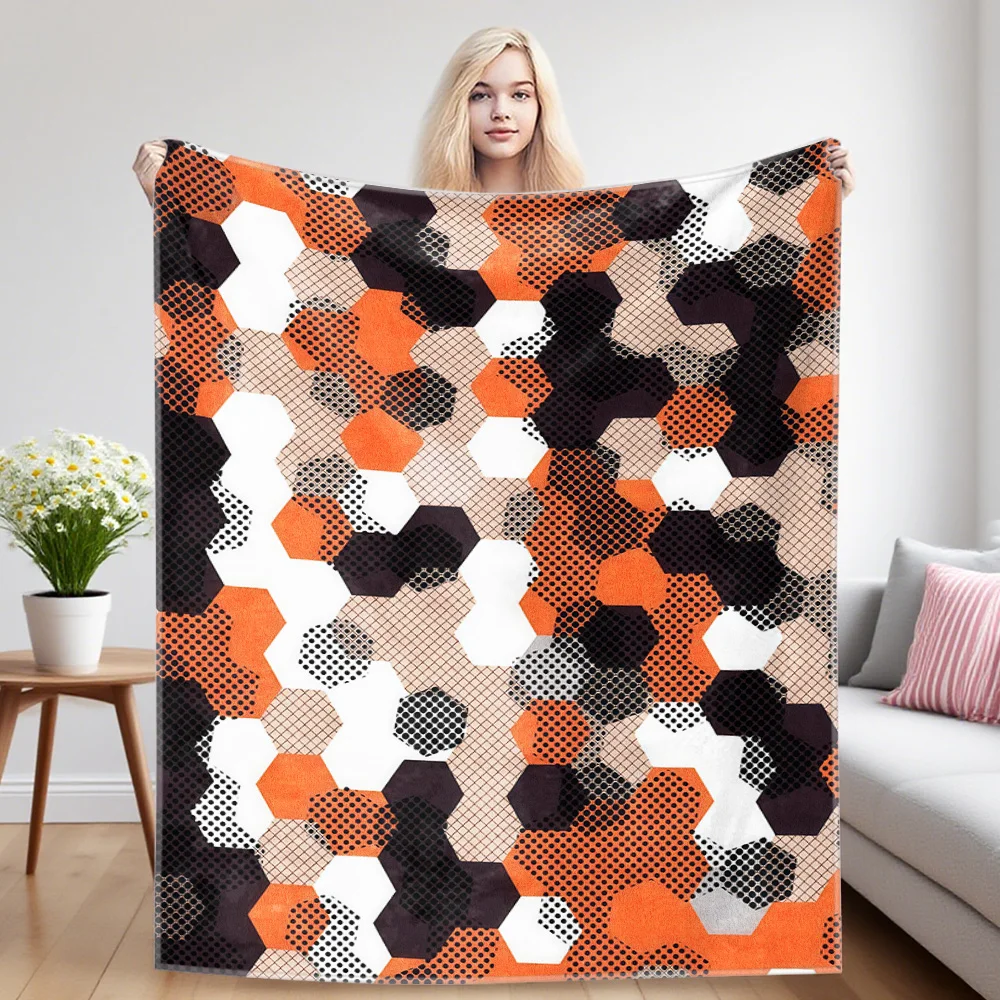 Orange Hex Camo Sofa Specific Soft Flannel Blanket, Universal Plush Gift Blanket For All Seasons