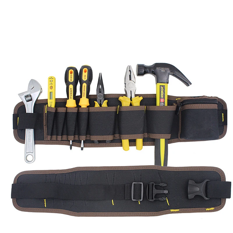 Ceinture à outils de poche à la taille réglable pour électriciens, sac de rangement pour poudres, marteaux, pinces, porte-tournevis, trousse à outils de réparation à la main