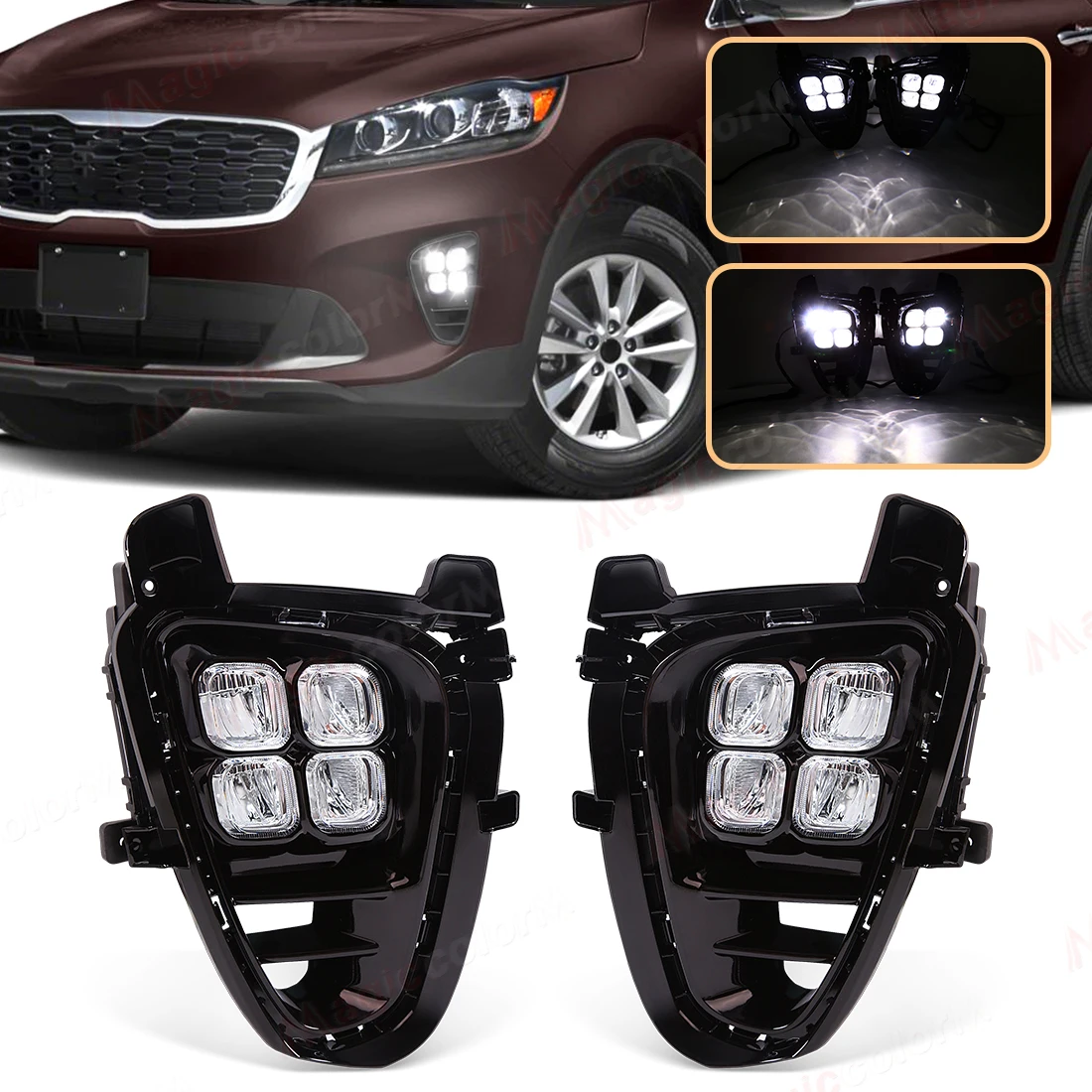 LED DRL For KIA Sorento Prime 2018 2019 2020 Car Fog Lamps Daytime Running Lights Front Bumper Headlights Auto Daylights 12V