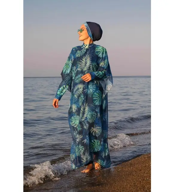 Leaf patterned Kimono Pareo P2106 Marina on Hijab swimsuit